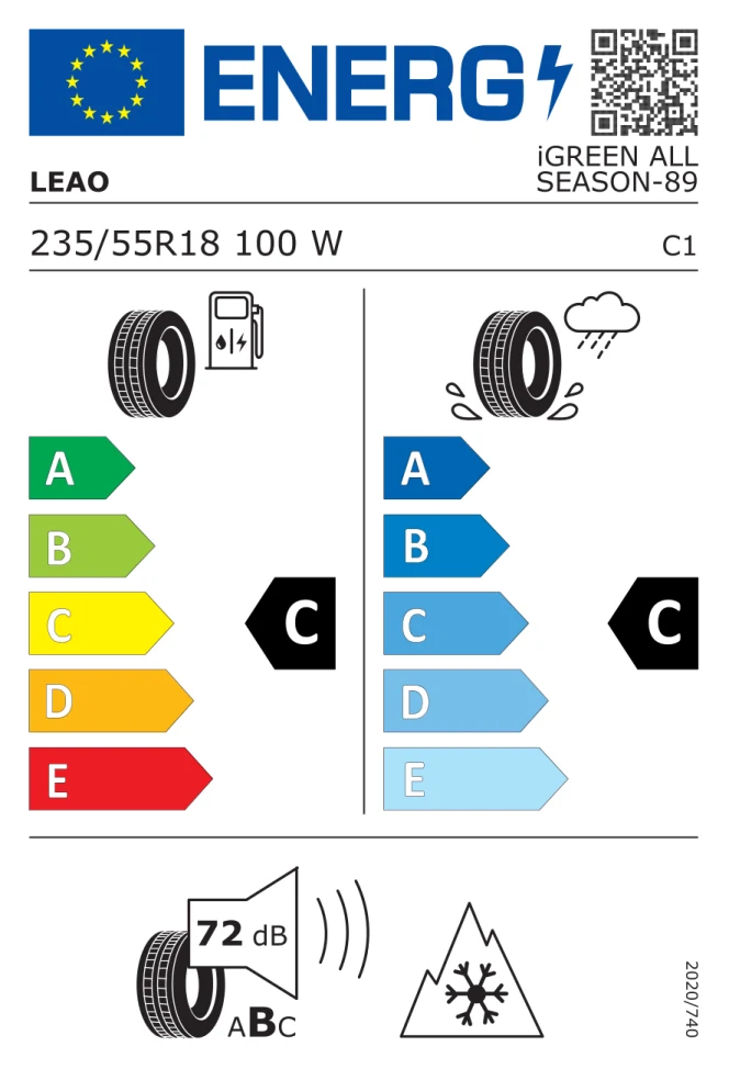 Etichetta europea LEAO IGREEN ALL SEASON 235/55R18 100W TL
