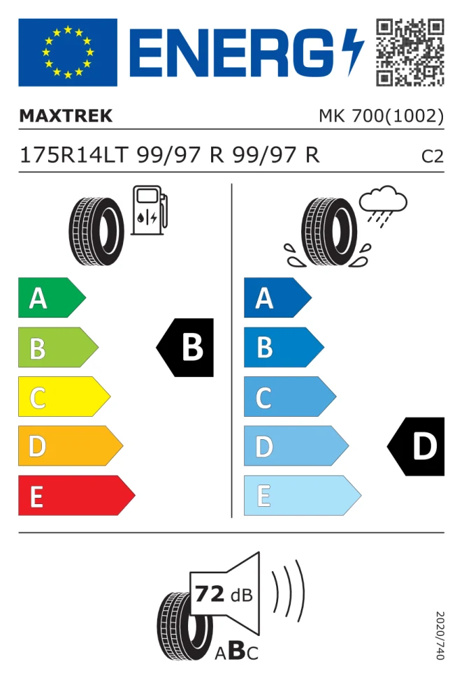 Etichetta europea MAXTREK MK 700 175/80R14C 99/97R TL