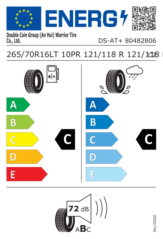 Etichetta europea DOUBLECOIN DS AT PLUS LT265/70R16 121/118R TL