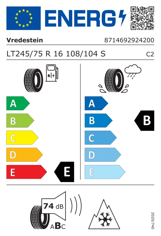 Etichetta europea VREDESTEIN PINZA AT LT245/75R16 108/104S TL