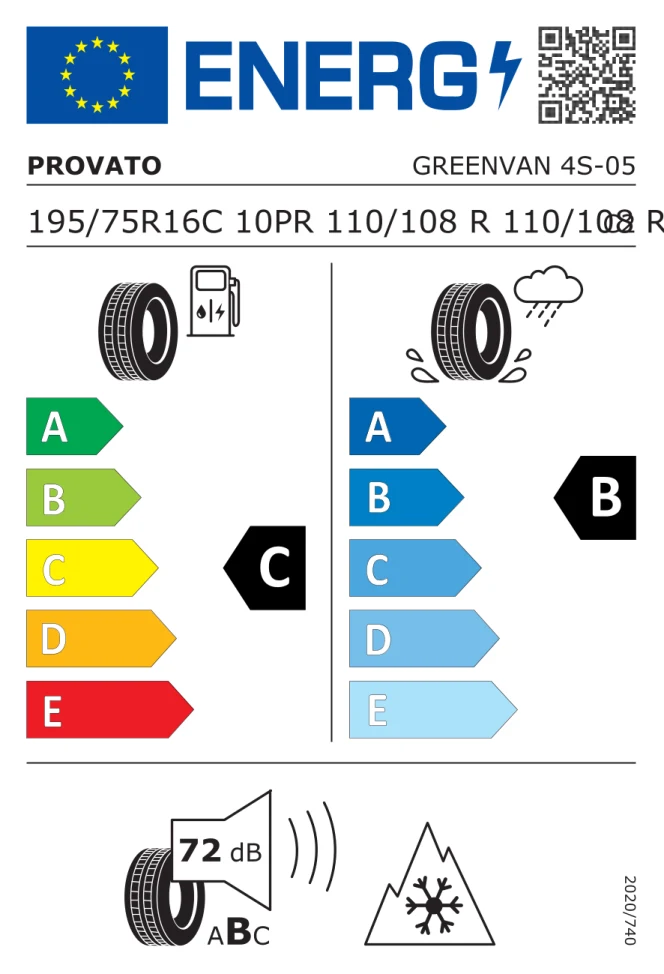Etichetta europea PROVATO GREENVAN 4S 195/75R16C 110/108R TL
