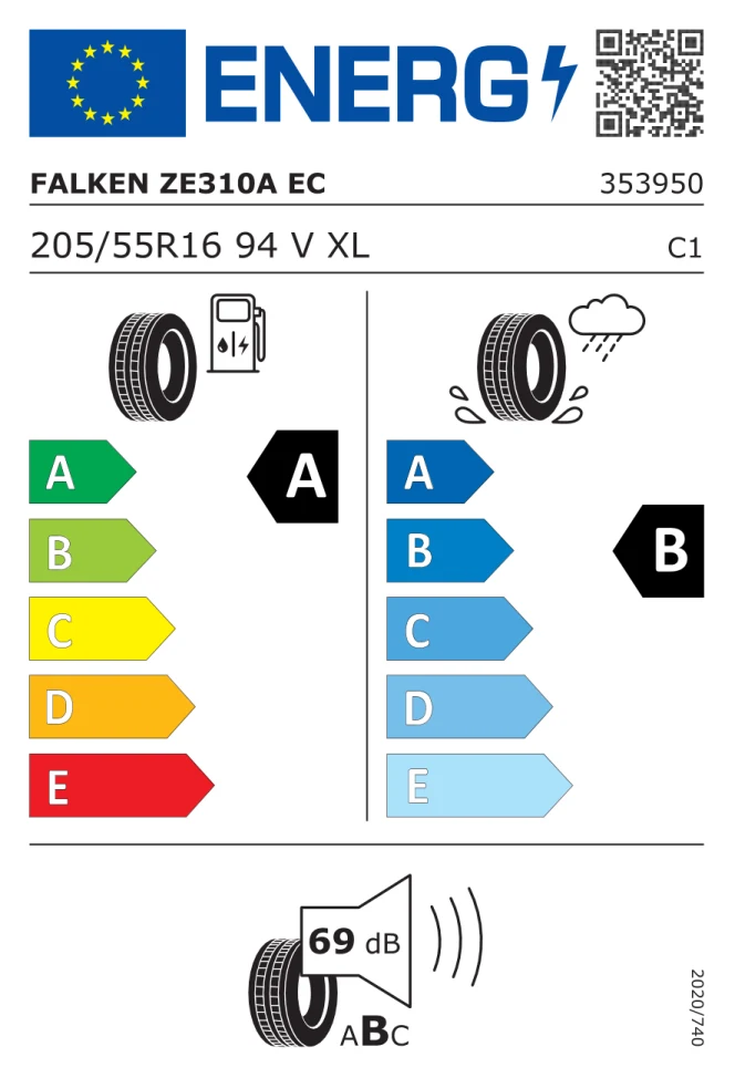 Etichetta europea FALKEN ZIEX ZE310A ECORUN 205/55R16 94V TL