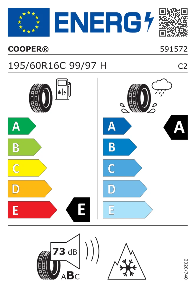Etichetta europea COOPER EVOLUTION VAN ALL SEASON 195/60R16C 99/97H TL