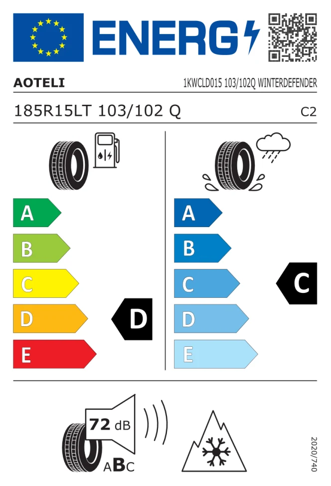 Etichetta europea AOTELI WINTER DEFENDER LT185/80R15 103/102Q TL