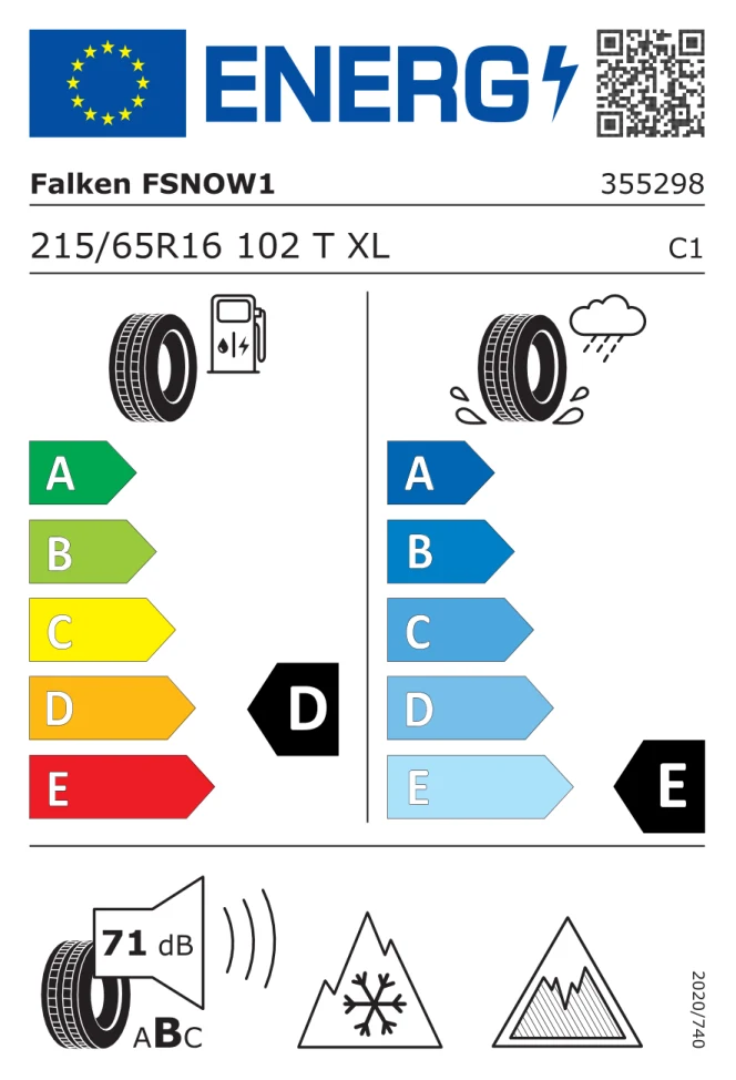 Etichetta europea FALKEN WINTERPEAK F SNOW 1 215/65R16 102T TL