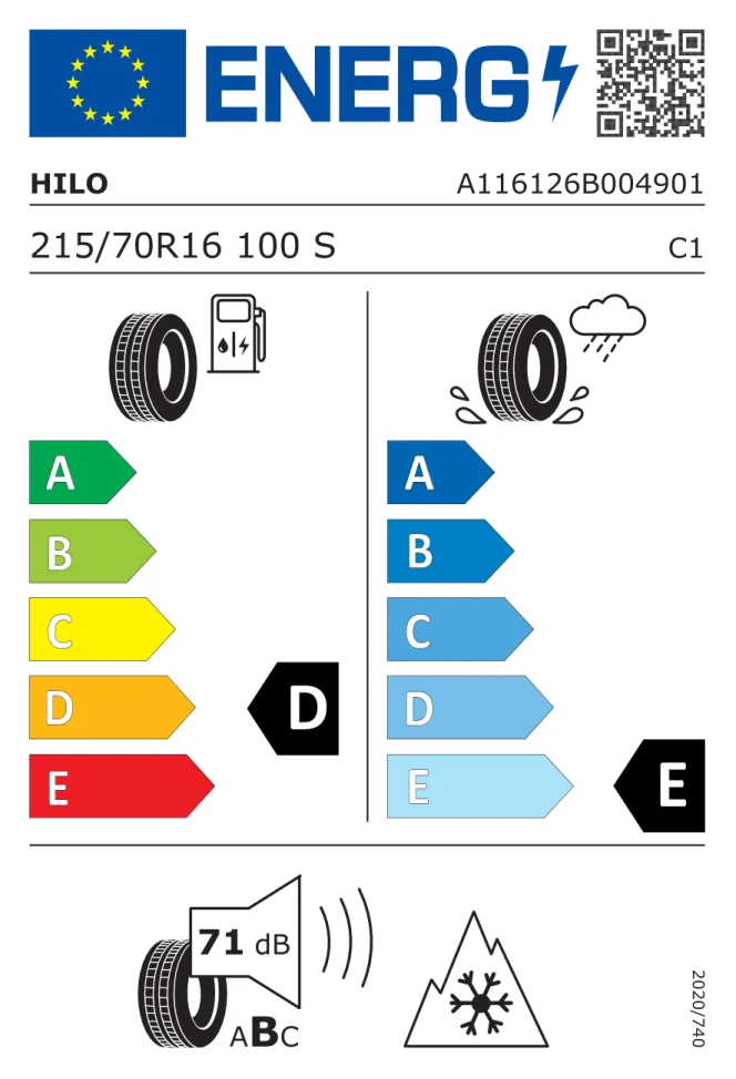 Etichetta europea HILO ARCTIC XS1 215/70R16 100S TL