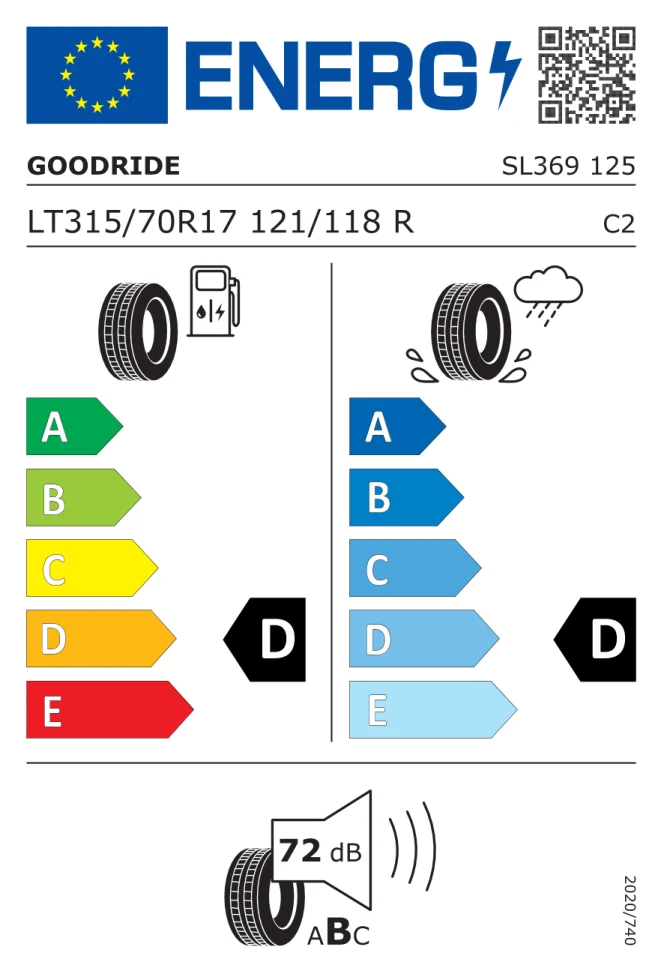 Etichetta europea GOODRIDE SL 369 AT LT315/70R17 121/118R TL