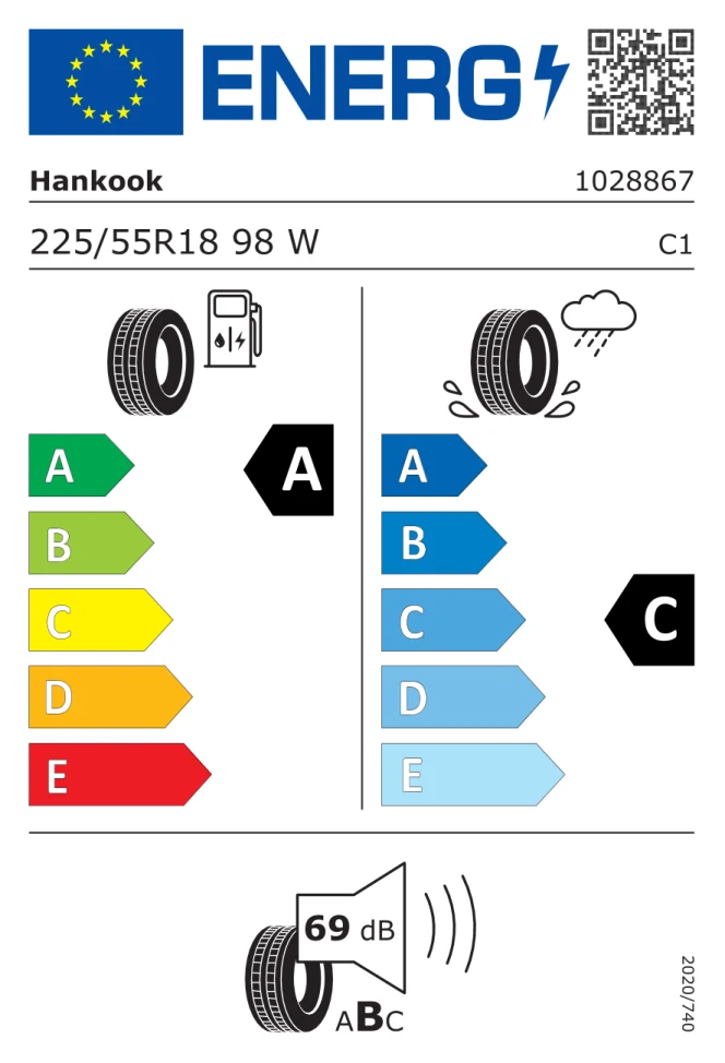 Etichetta europea HANKOOK VENTUS S1 EVO3 EV K127E 225/55R18 98W TL