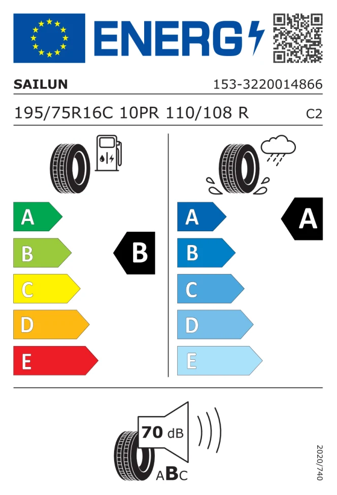 Etichetta europea SAILUN COMMERCIO PRO 195/75R16C 110/108R TL