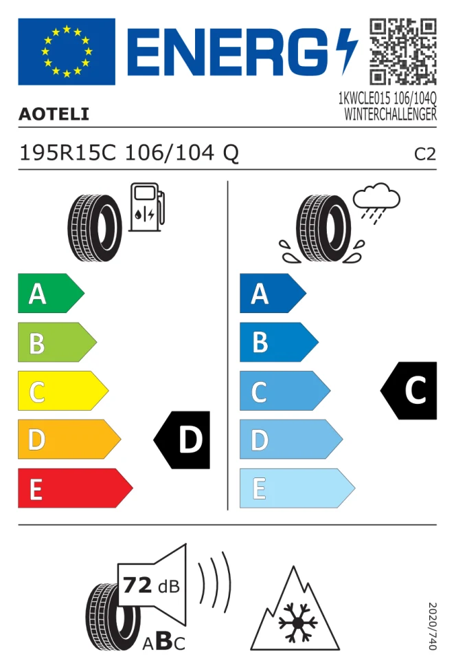 Etichetta europea AOTELI WINTER CHALLENGER 195/80R15C 106/104Q TL