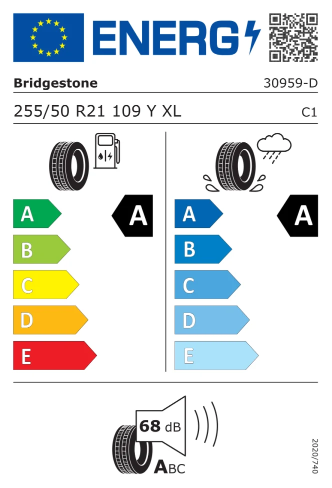 Etichetta europea BRIDGESTONE ALENZA 001 255/50R21 109Y TL