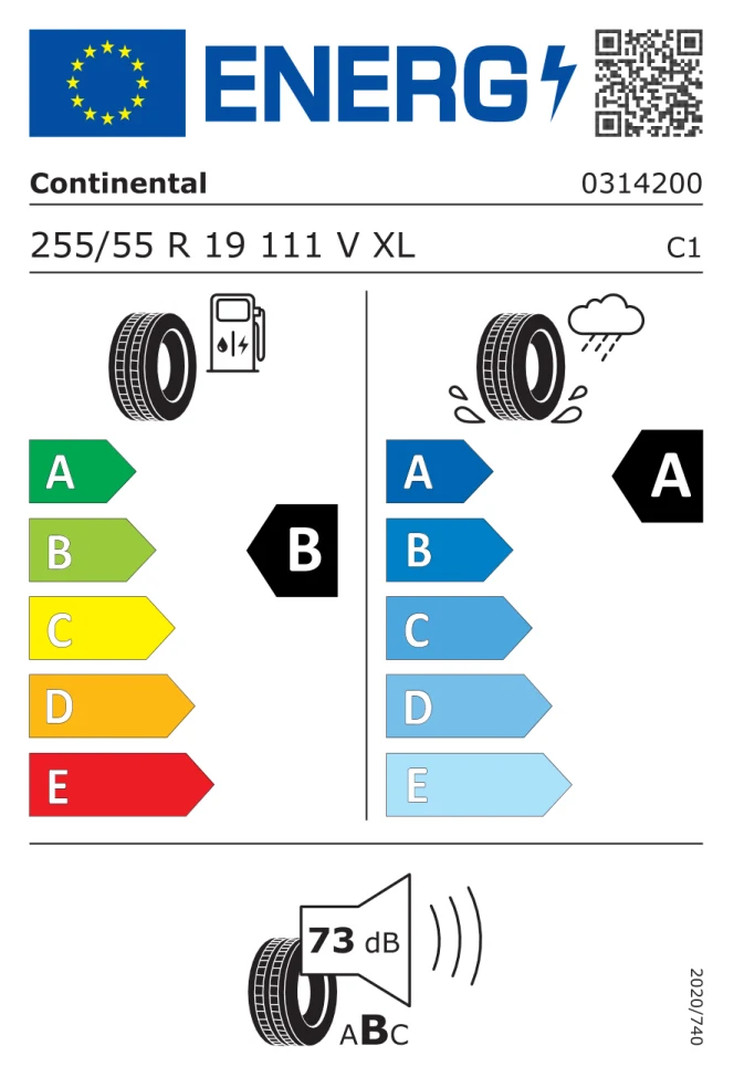 Etichetta europea CONTINENTAL PREMIUMCONTACT 7 255/55R19 111V TL