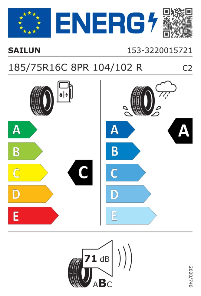 Etichetta europea SAILUN COMMERCIO VX1 185/75R16C 104/102R TL