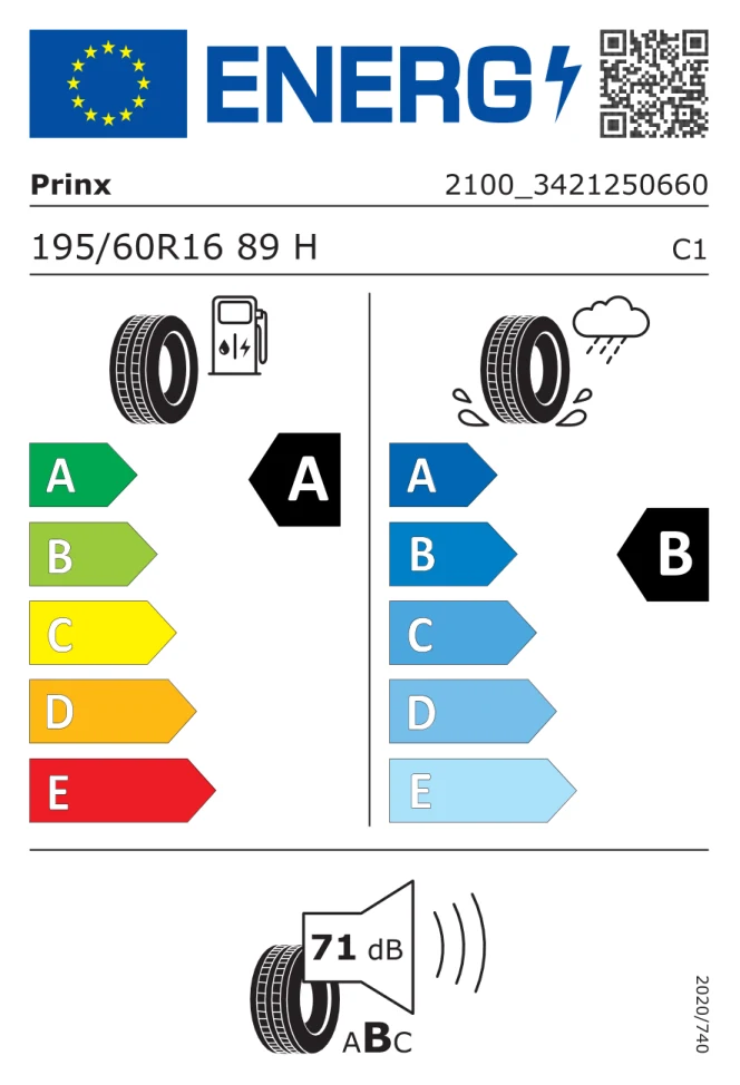 Etichetta europea PRINX X LAB COMFORT EV 195/60R16 89H TL