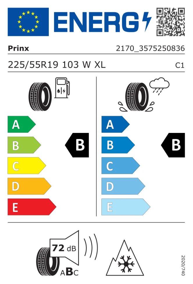 Etichetta europea PRINX WINTER EXCELIA 225/55R19 103W TL