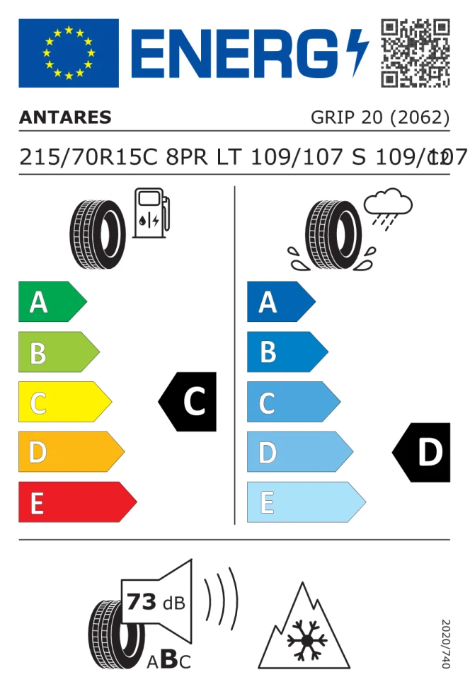 Etichetta europea ANTARES GRIP 20 LT215/70R15 109/107S (109/107S) TL