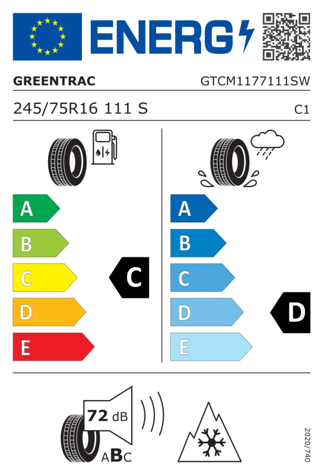 Etichetta europea GREENTRAC WINTER MASTER S2 SUV 245/75R16 111S TL