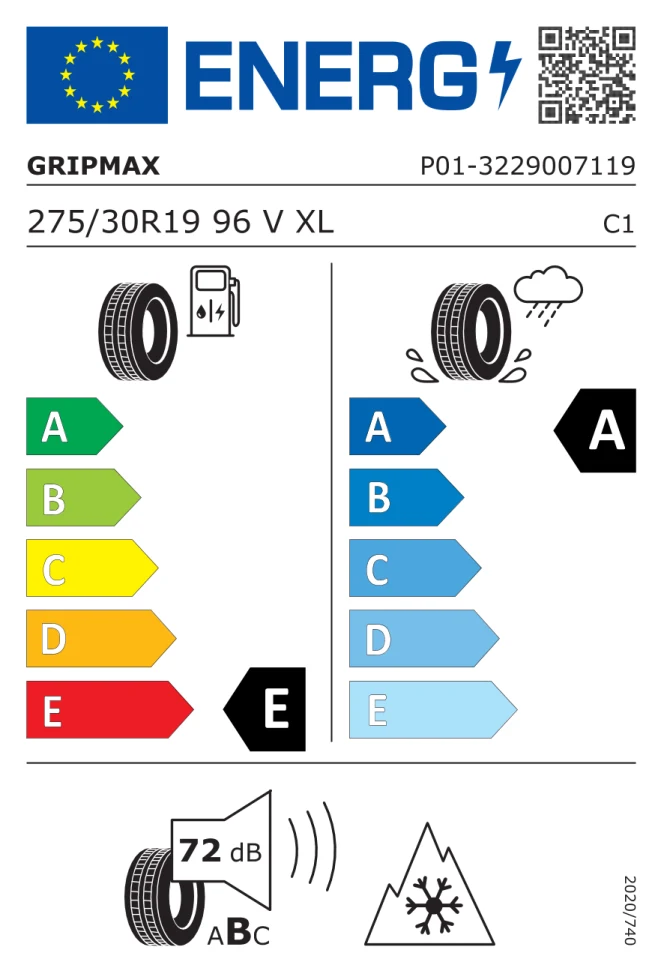 Etichetta europea GRIPMAX SUREGRIP PRO WINTER 275/30R19 96V TL