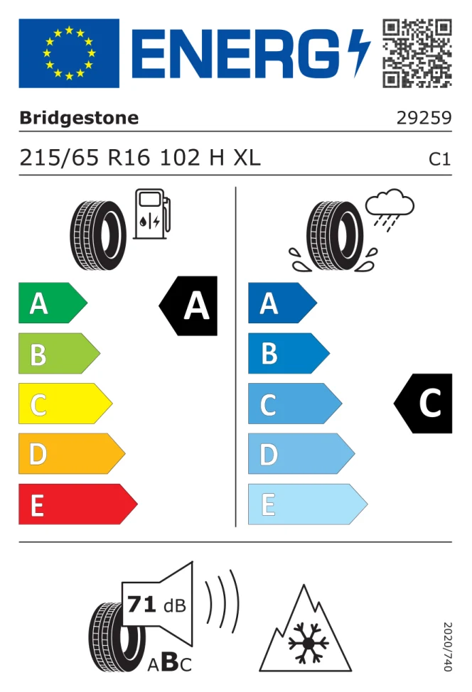 Etichetta europea BRIDGESTONE A005 WEATHER CONTROL EVO 215/65R16 102H TL