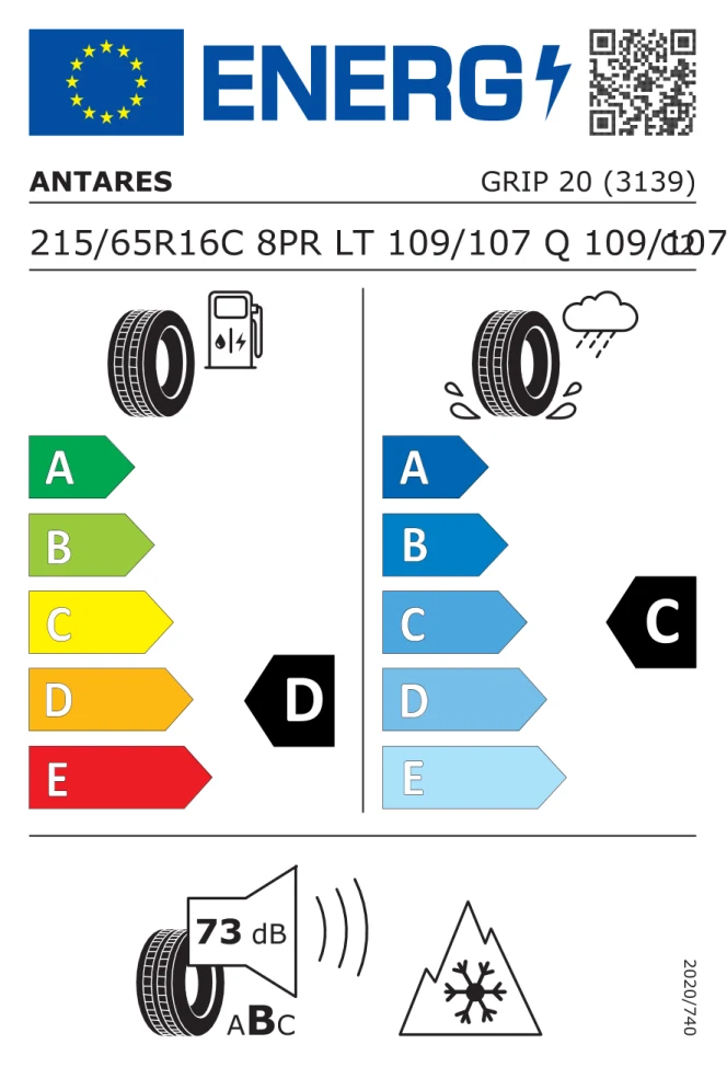 Etichetta europea ANTARES GRIP 20 LT215/65R16 109/107Q (109/107Q) TL