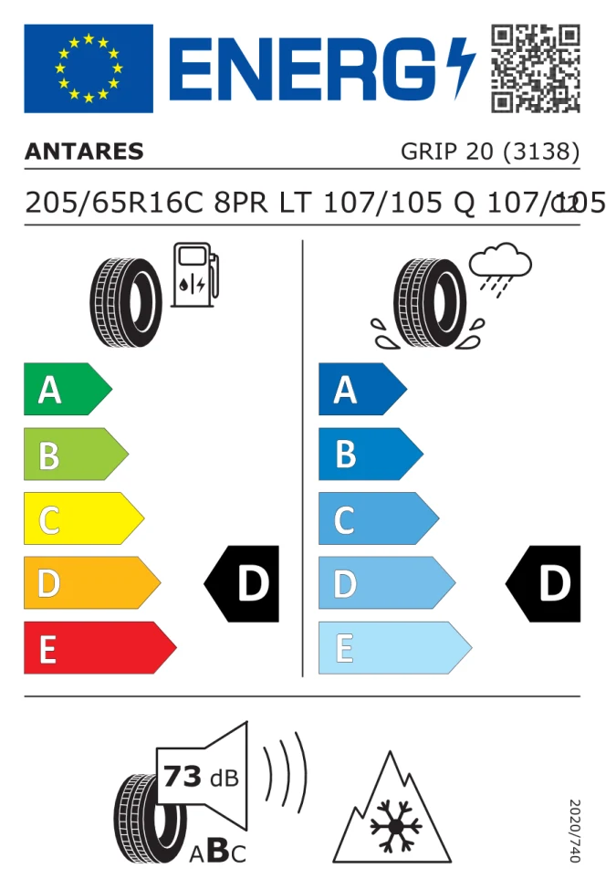 Etichetta europea ANTARES GRIP 20 LT205/65R16 107/105Q (107/105Q) TL