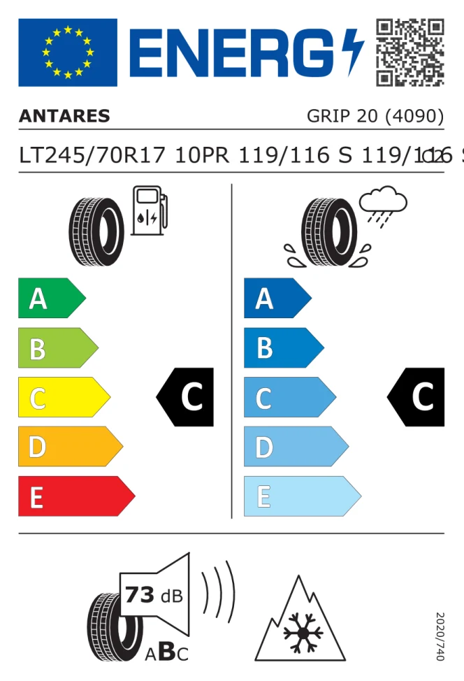 Etichetta europea ANTARES GRIP 20 LT245/70R17 119/116S (119/116S) TL