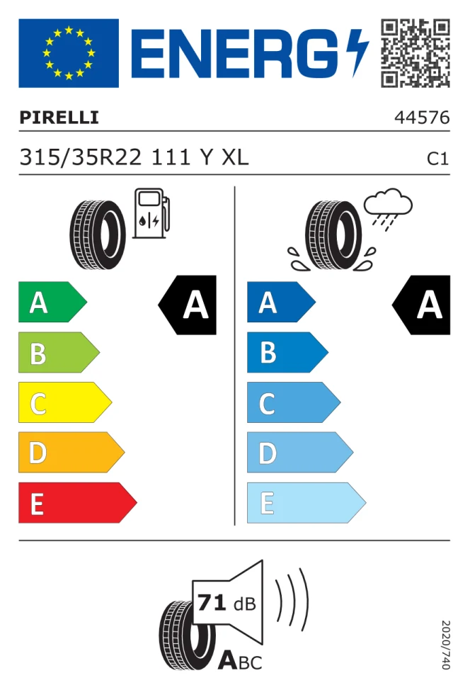 Etichetta europea PIRELLI PZERO E 315/35R22 111Y TL