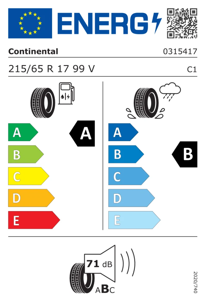 Etichetta europea CONTINENTAL ECOCONTACT 6 215/65R17 99V TL