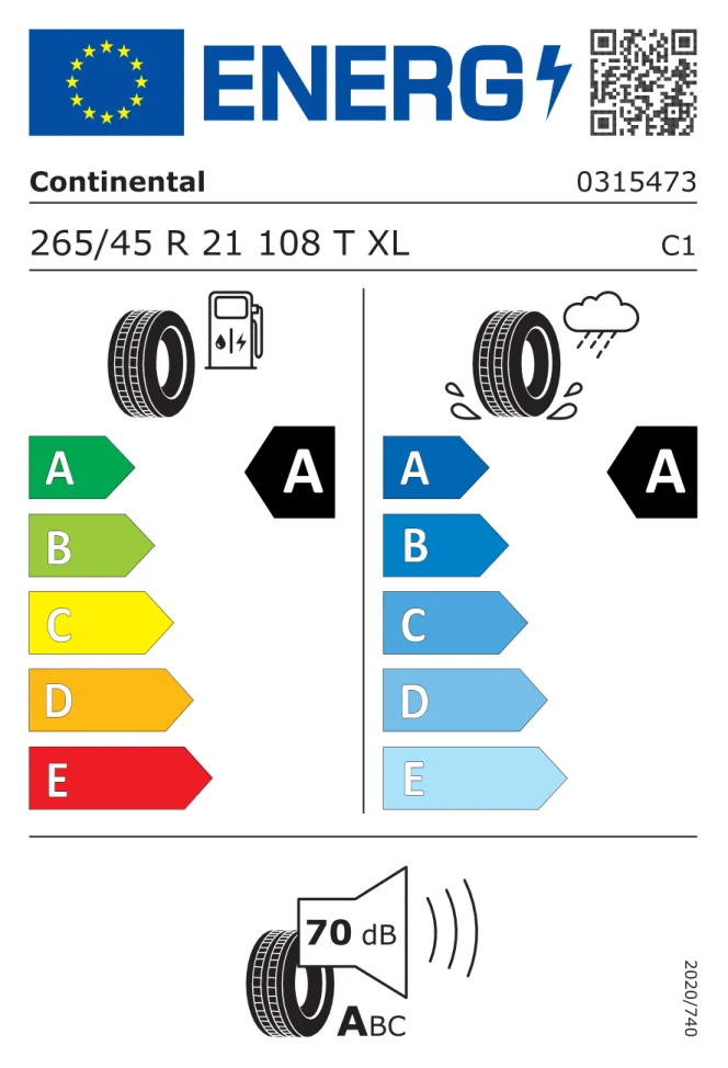 Etichetta europea CONTINENTAL ECOCONTACT 7 265/45R21 108T TL