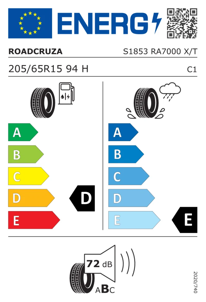 Etichetta europea ROADCRUZA RA 7000 XT 205/65R15 94H TL