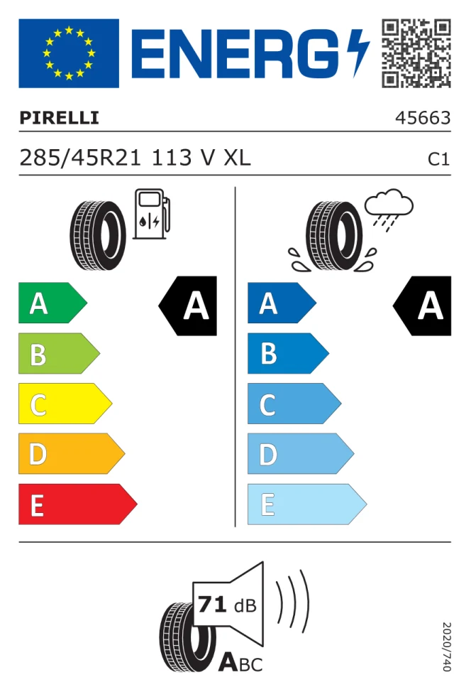Etichetta europea PIRELLI PZERO PZ4 SPORTS CAR 285/45R21 113V TL
