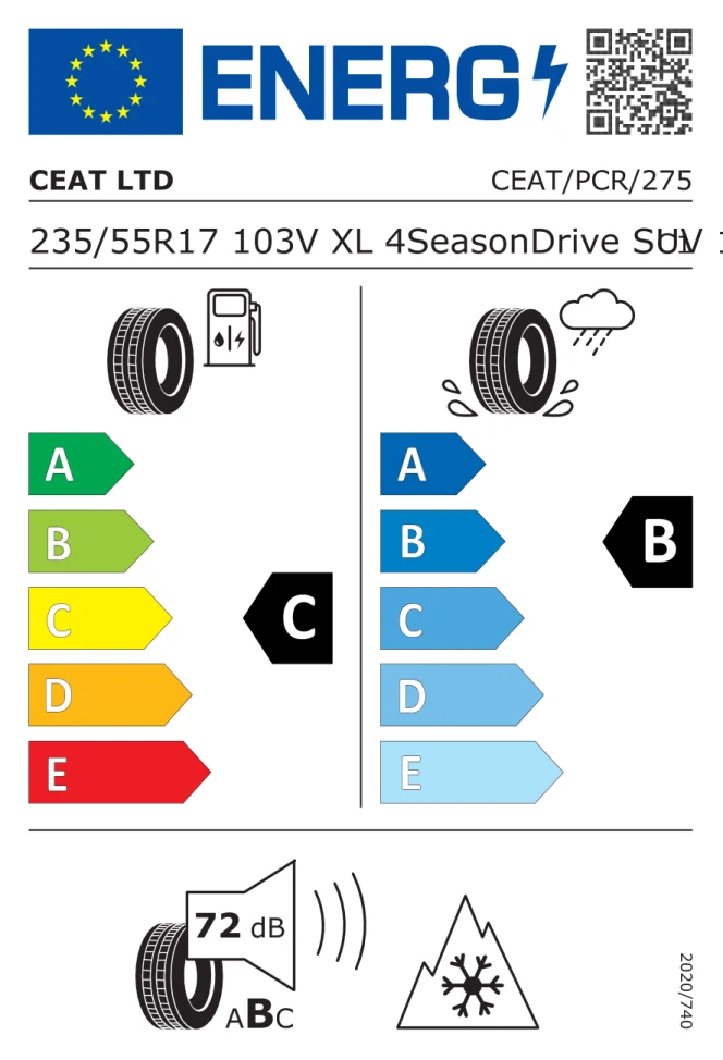 Etichetta europea CEAT 4 SEASONDRIVE 235/55R17 103V TL