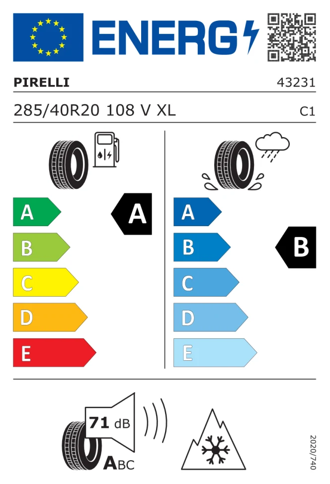 Etichetta europea PIRELLI P ZERO WINTER 2 285/40R20 108V TL