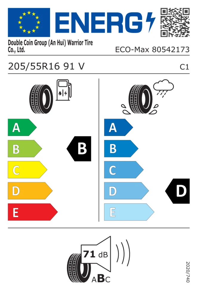 Etichetta europea DOUBLECOIN ECO MAX 205/55R16 91V TL