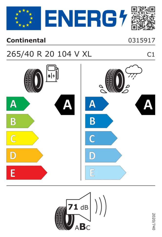 Etichetta europea CONTINENTAL ECOCONTACT 7 S 265/40R20 104V TL