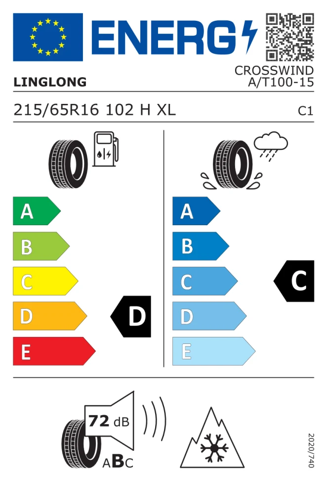 Etichetta europea LINGLONG CROSSWIND AT 100 215/65R16 102H TL