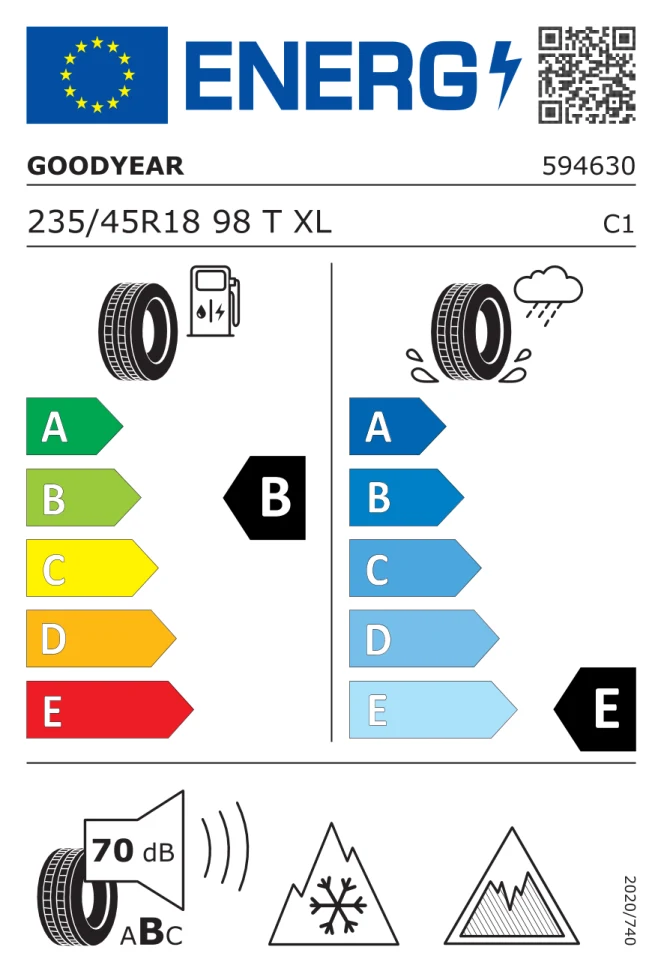 Etichetta europea GOODYEAR ULTRAGRIP ICE 3 235/45R18 98T TL
