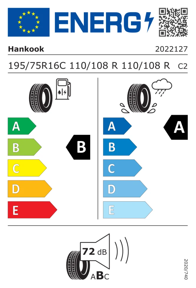 Etichetta europea HANKOOK VANTRA TRANSIT RA58 195/75R16C 110/108R TL