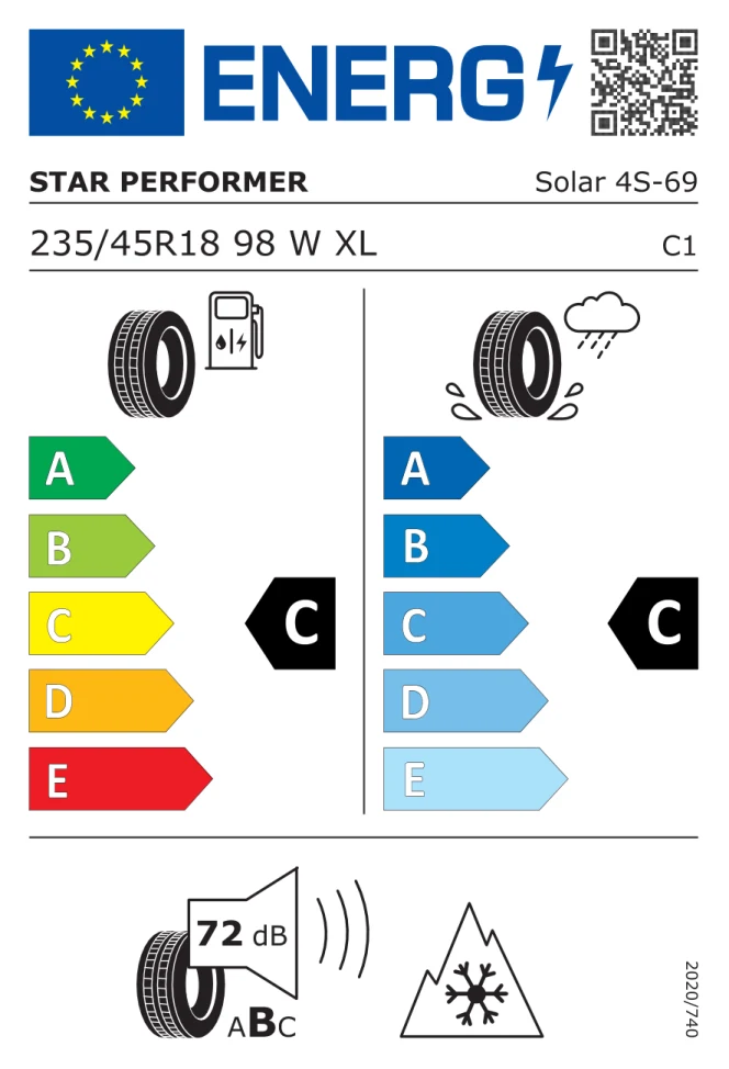 Etichetta europea STAR PERFORMER SOLAR 4S 235/45R18 98W TL