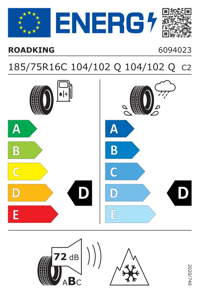 Etichetta europea ROADKING ICE PLUS SR1 185/75R16C 104/102Q (104/102Q) TL