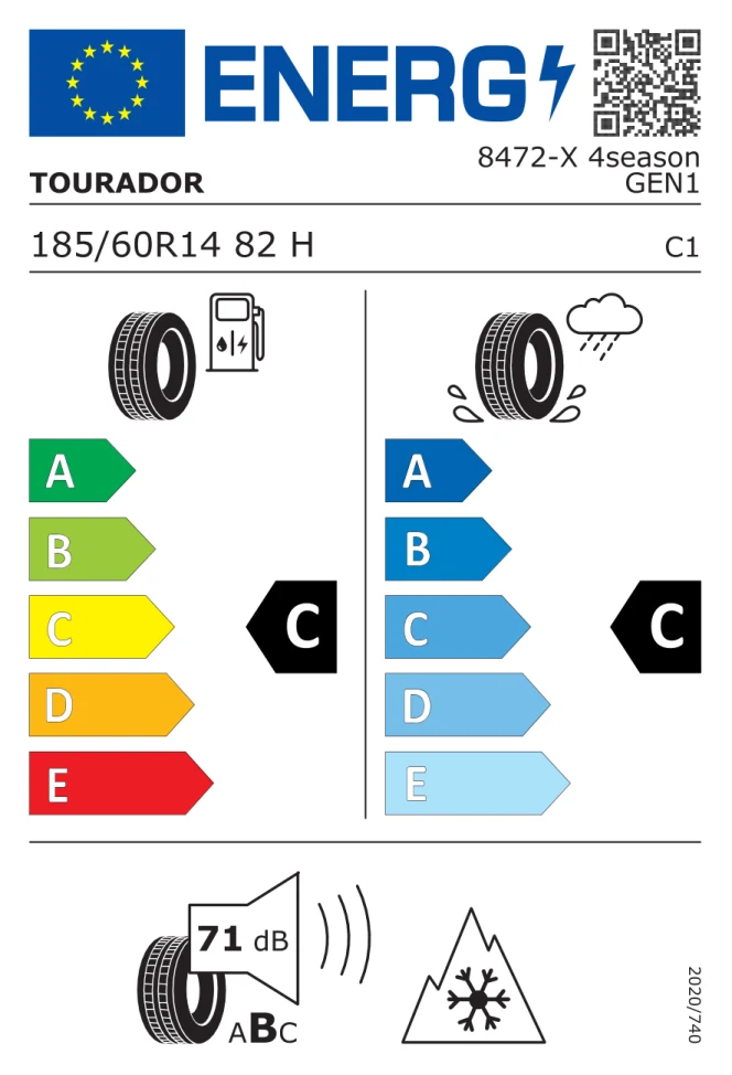 Etichetta europea TOURADOR X 4SEASON GEN1 185/60R14 82H TL