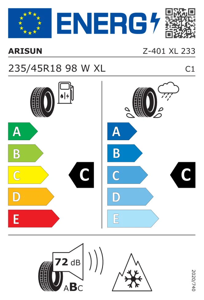 Etichetta europea ARISUN Z 401 235/45R18 98W TL