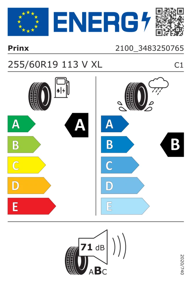 Etichetta europea PRINX X NEX SPORT EV 255/60R19 113V TL
