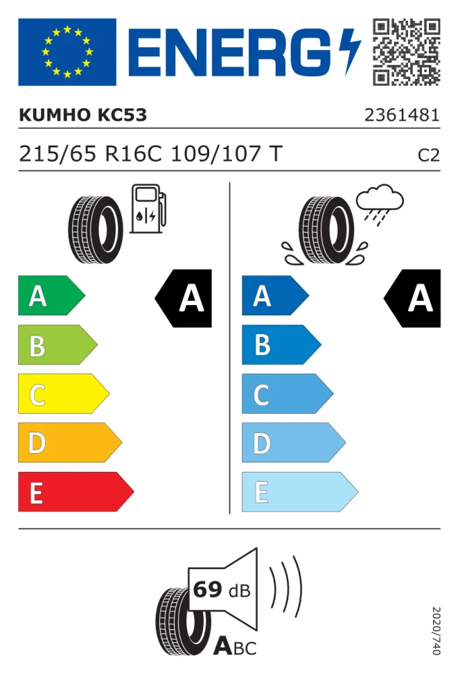 Etichetta europea KUMHO PORTRAN KC53 215/65R16C 109/107T TL