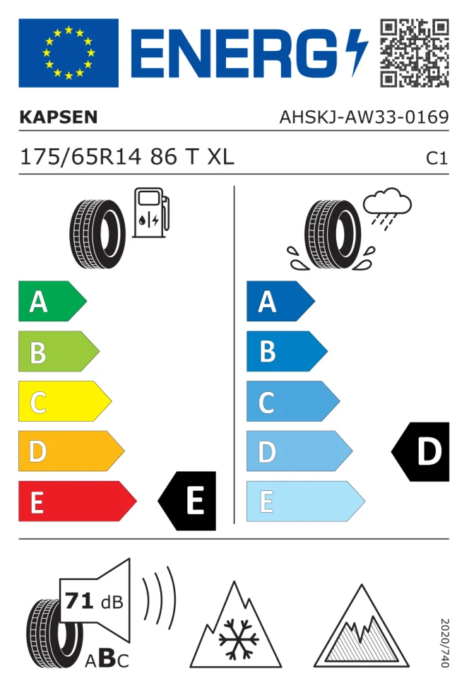 Etichetta europea KAPSEN AW33 175/65R14 86T TL