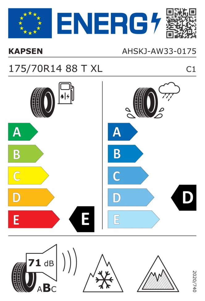 Etichetta europea KAPSEN AW33 175/70R14 88T TL