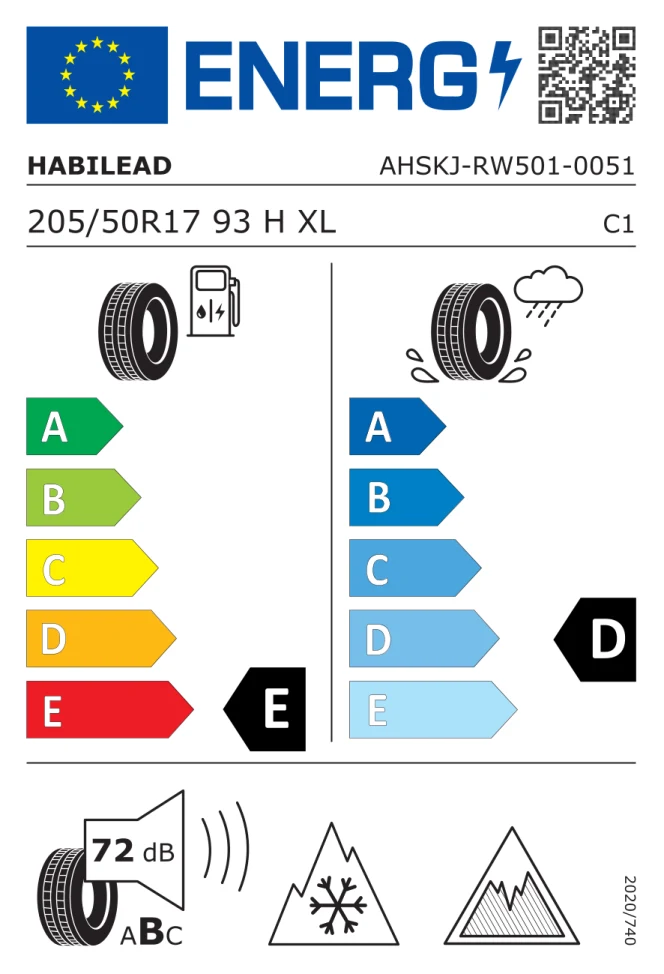 Etichetta europea HABILEAD RW501 205/50R17 93H TL