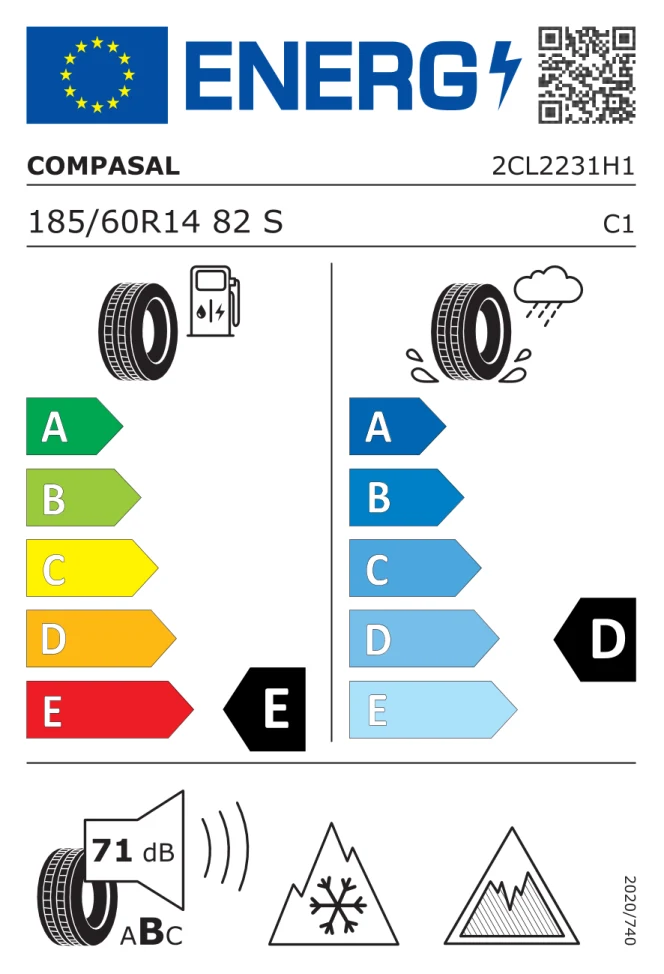 Etichetta europea COMPASAL ICEMASTER 185/60R14 82S TL