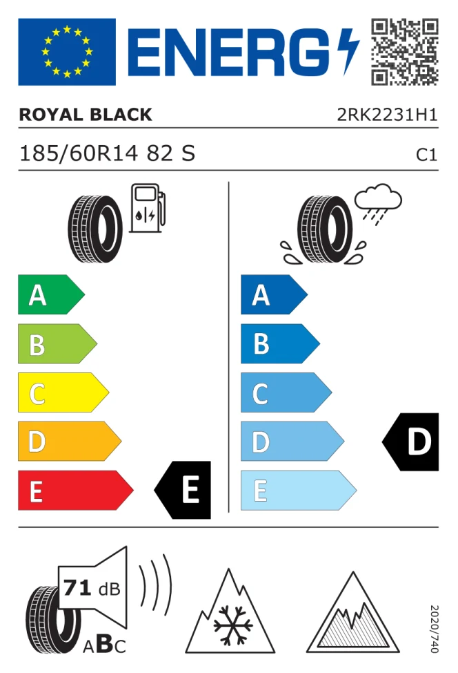 Etichetta europea ROYAL BLACK ROYAL ICE 185/60R14 82S TL