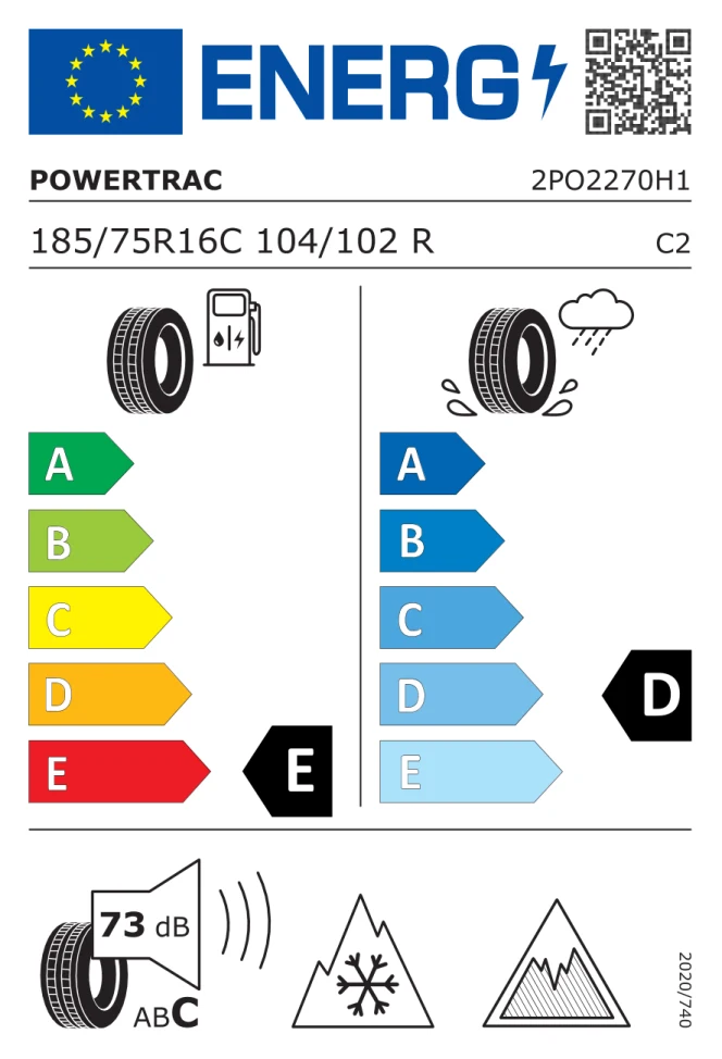 Etichetta europea POWERTRAC ICE X PRO 185/75R16C 104/102R TL